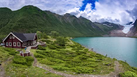 Glacier-on-the-viewing-platform.-Svartisen-Glacier-in-Norway.