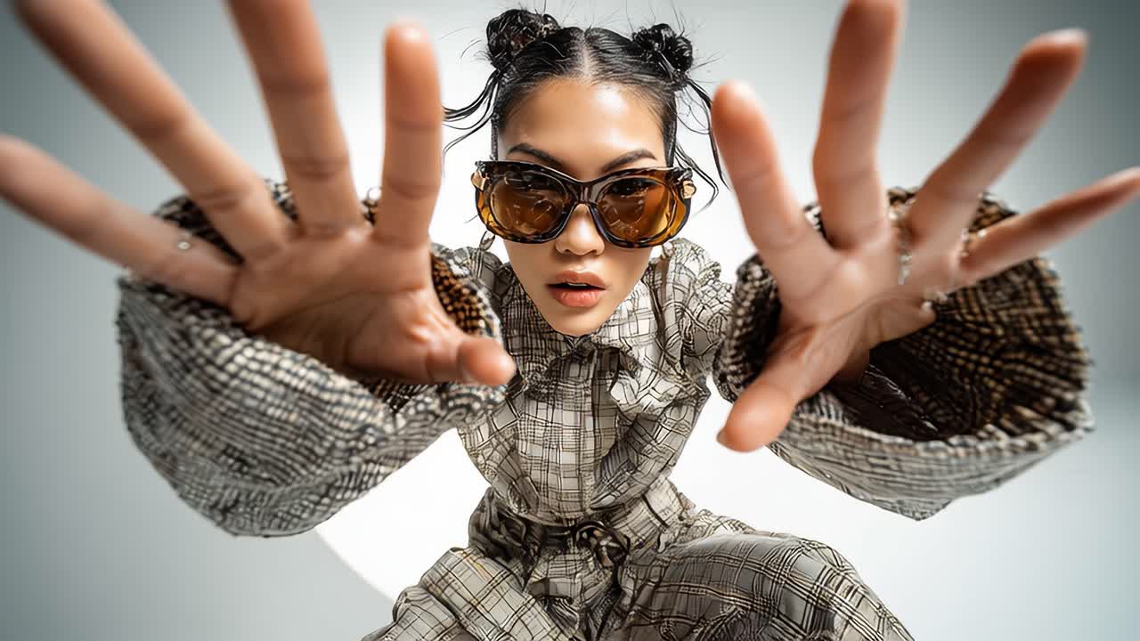 Fashion model posing with sunglasses in slow motion montage