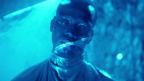 portrait of male alien in laser light