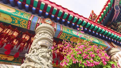 colorful temple with intricate carvings and flowers