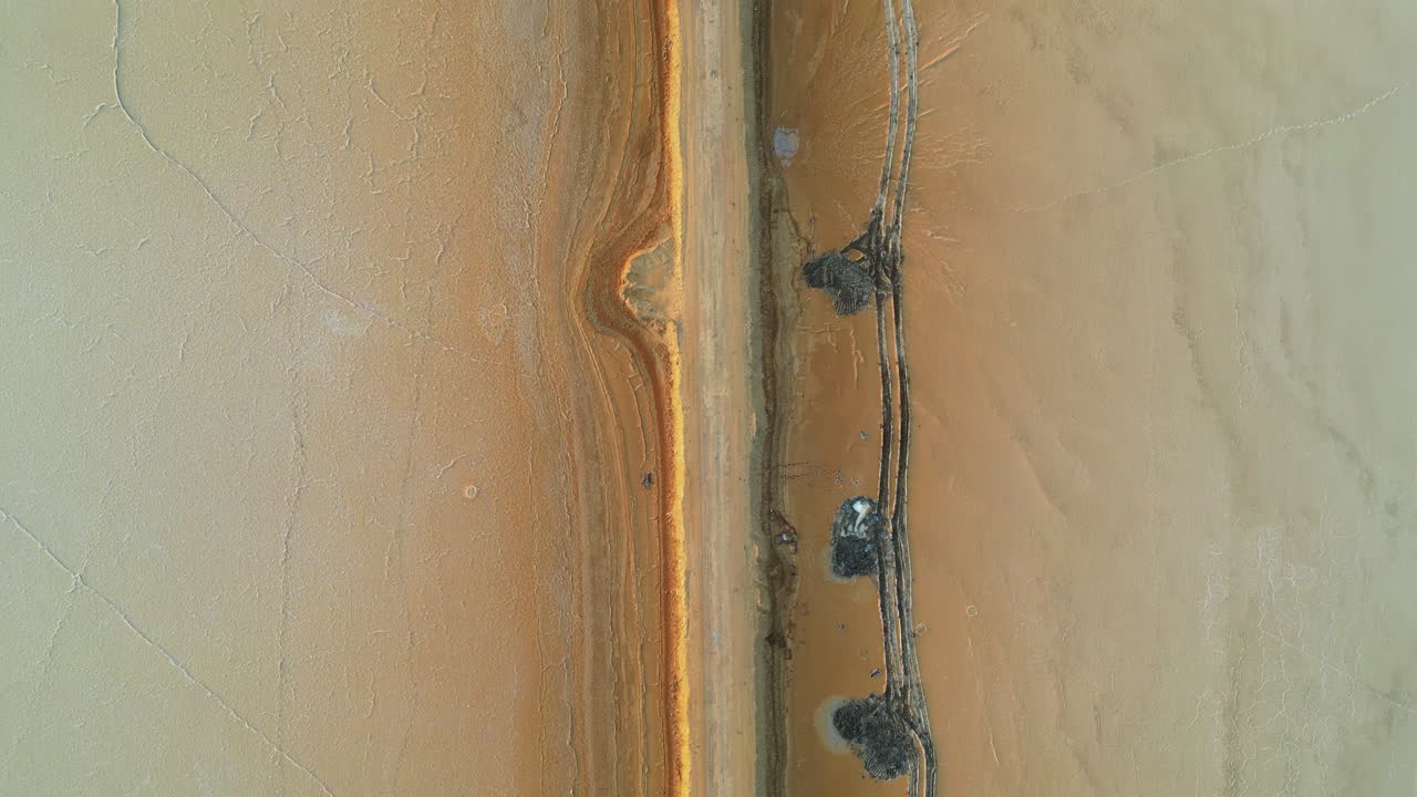 A top aerial view of the Rann of Kutch, Gujarat, reveals an endless stretch of white and golden sand desert 4K