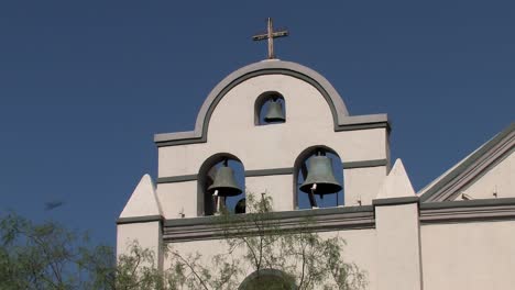 close up of bells at catholic church of our lady queen of angels, los angeles, california, usa