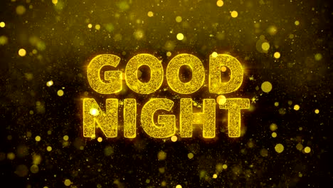 good night text on golden glitter shine particles animation.