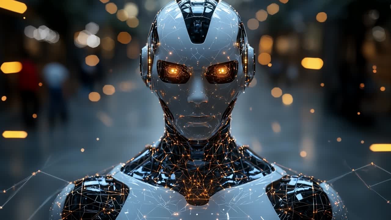 AI Robot in a Cityscape