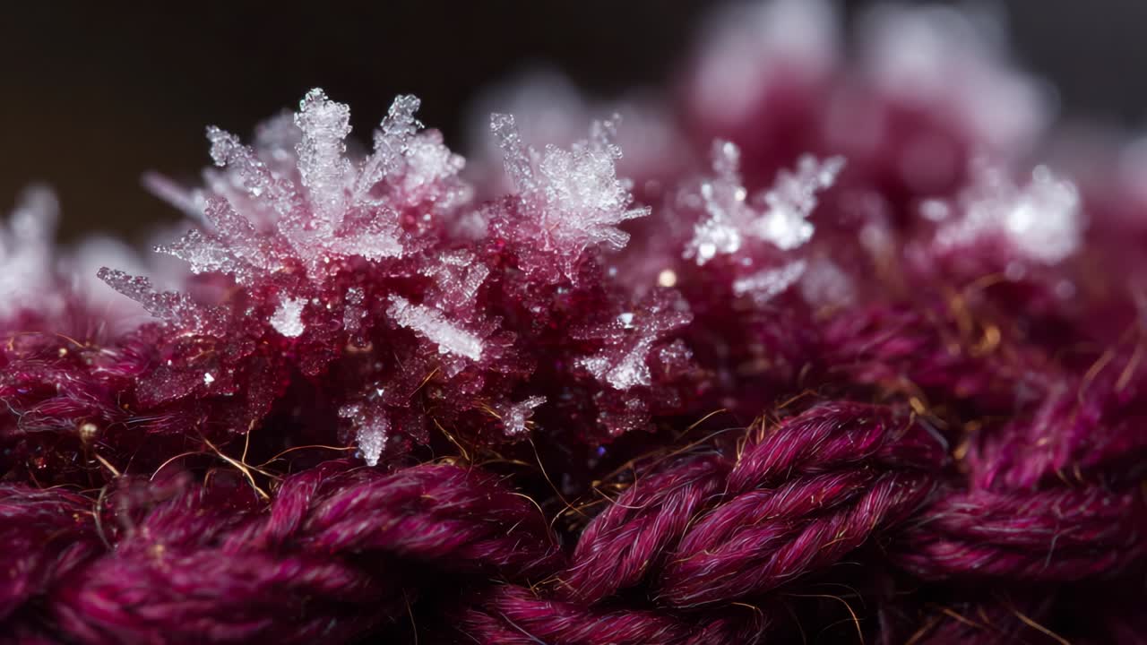 Mesmerizing Close-Up of Frosted Yarn with Delicate Ice Crystals Glittering in the Light, Showcasing Nature's Beautiful Contrast of Textures and Colors in a Wintery Scene