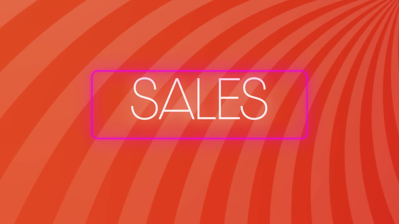 animación digital de las ventas sobre una pancarta de neón rosa contra un fondo radial rojo