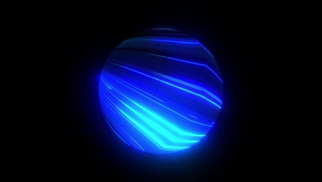 glowing blue neon light futuristic sphere rotation on black background. 4k 3d rendering seamless loop abstract background animation. technological sphere animation neon waves motion design template.