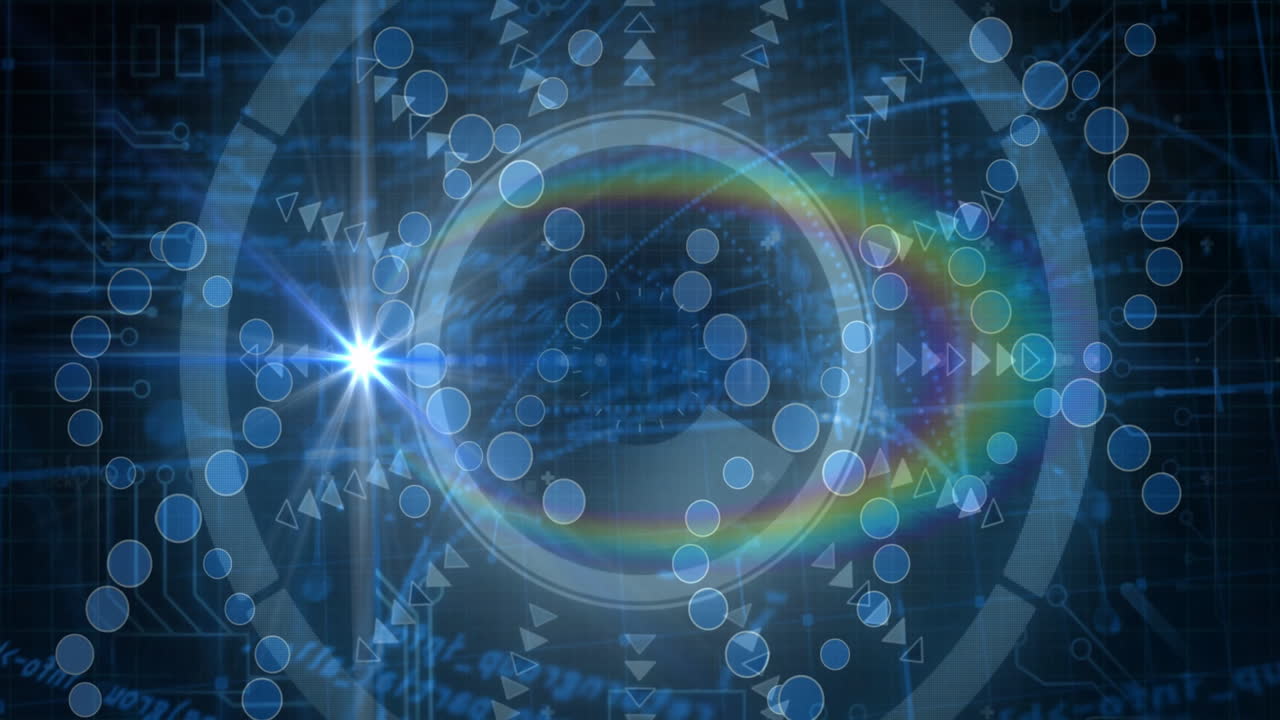 Animation of abstract geometric patterns with rainbow colors and circular shapes