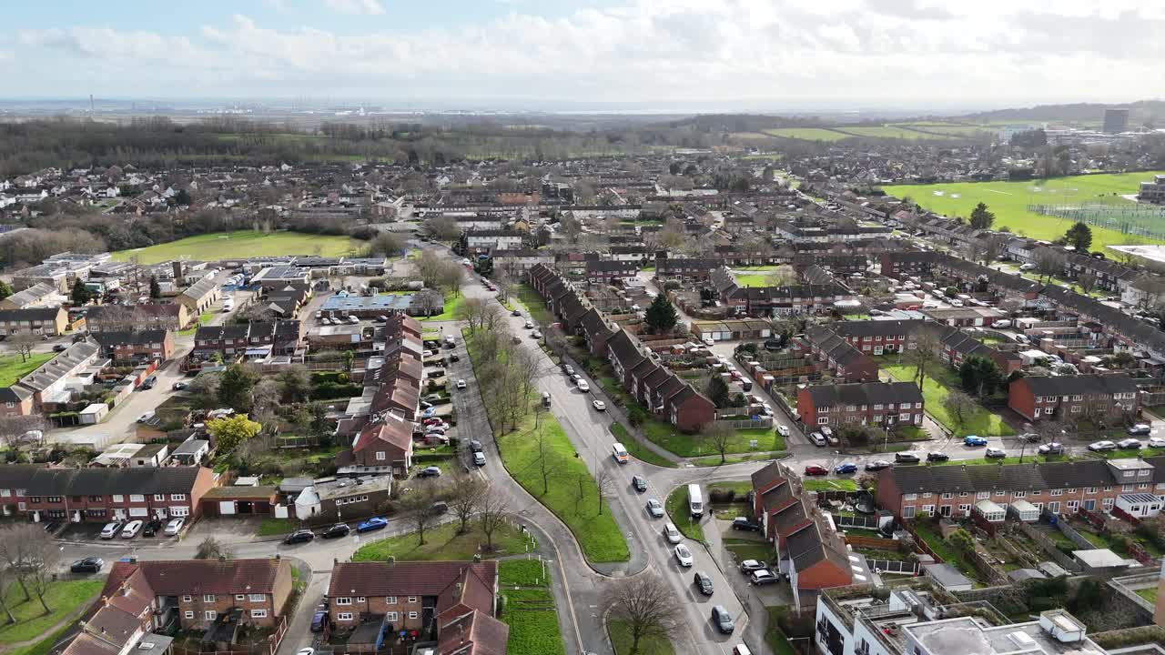Housing estate Basildon Essex UK establishing aerial shot