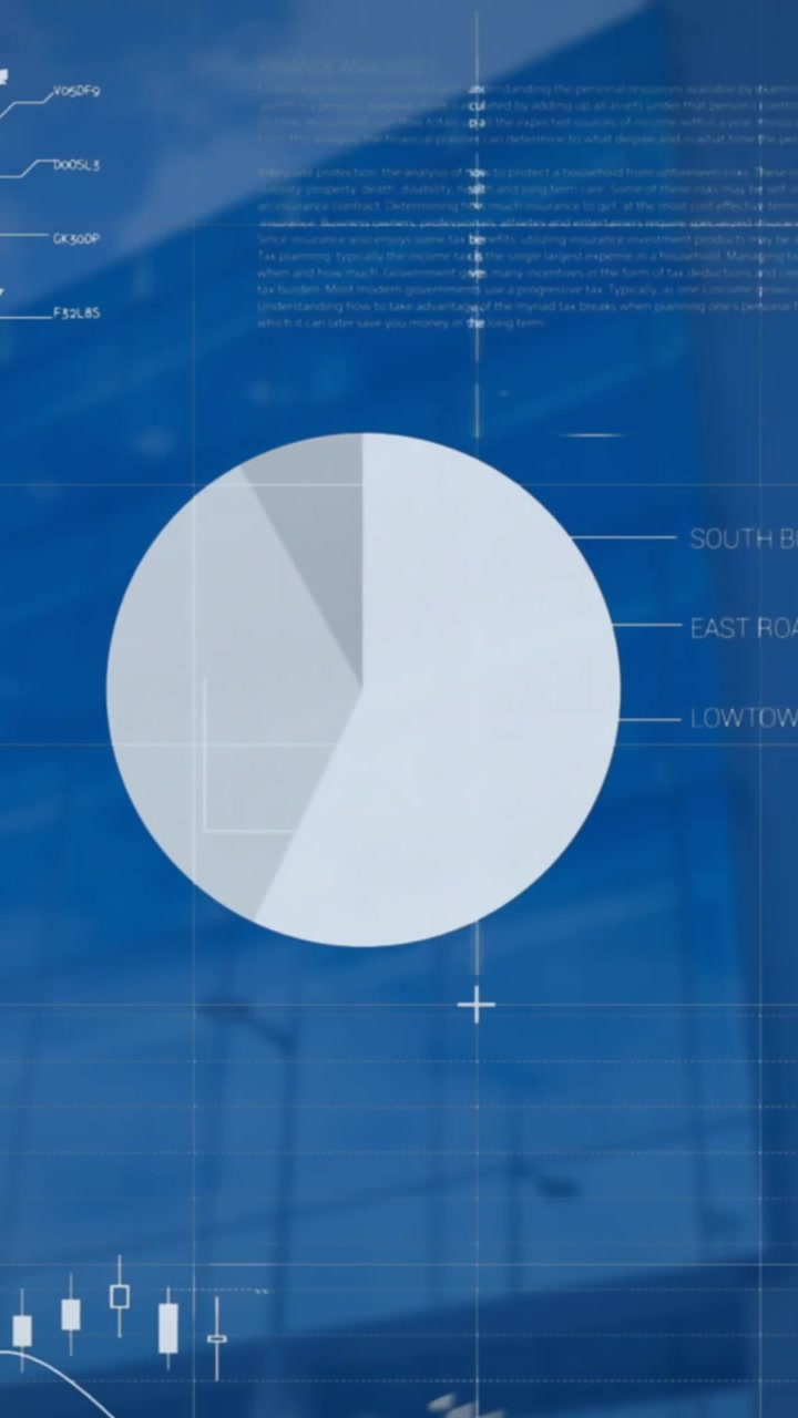 Animation af finansiel databehandling over en moderne bygning