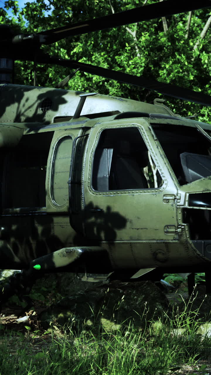 helicóptero militar black hawk en el bosque
