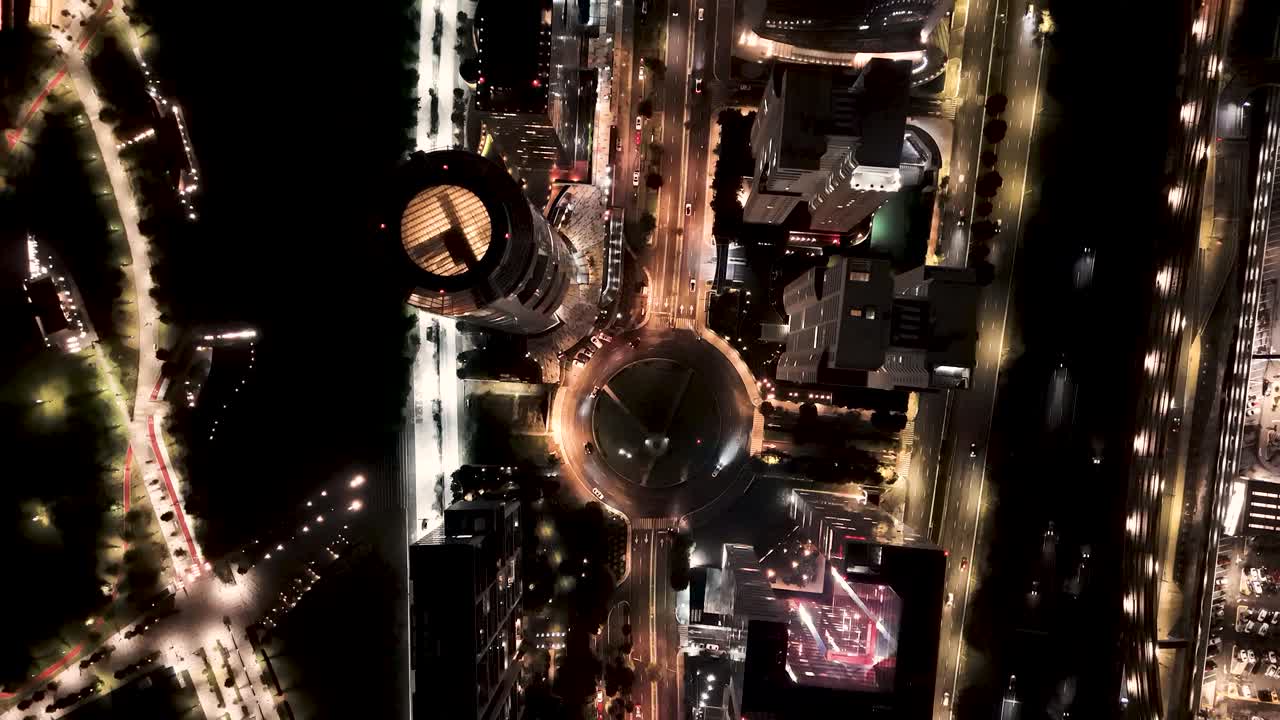 Nighttime glow in Santa Fe, Mexico City from above