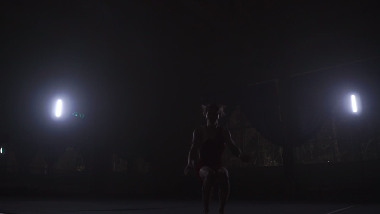 Gymnast gymnastic somersault exercise HD slow-motion video. Athlete salto