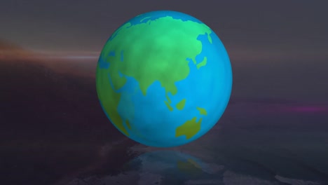 animación del planeta tierra sobre la orilla del mar