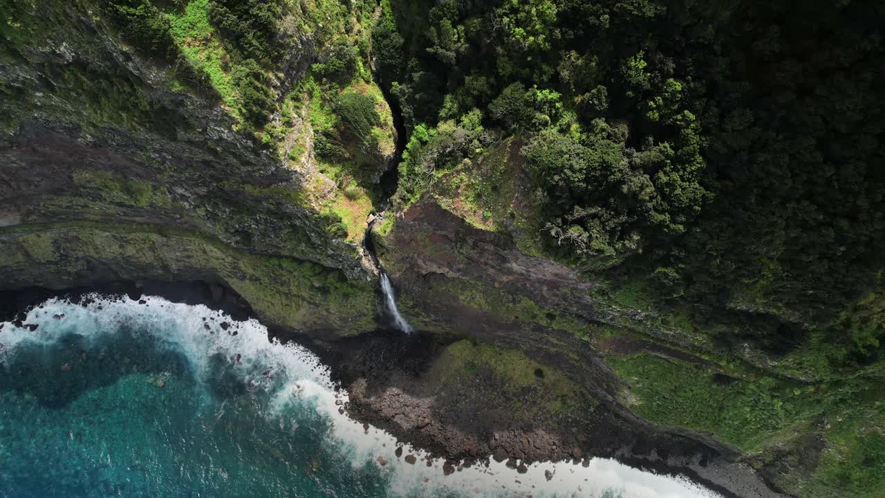 Above View Of Véu da Noiva Waterfall In Seixal, Madeira Islands, Portugal