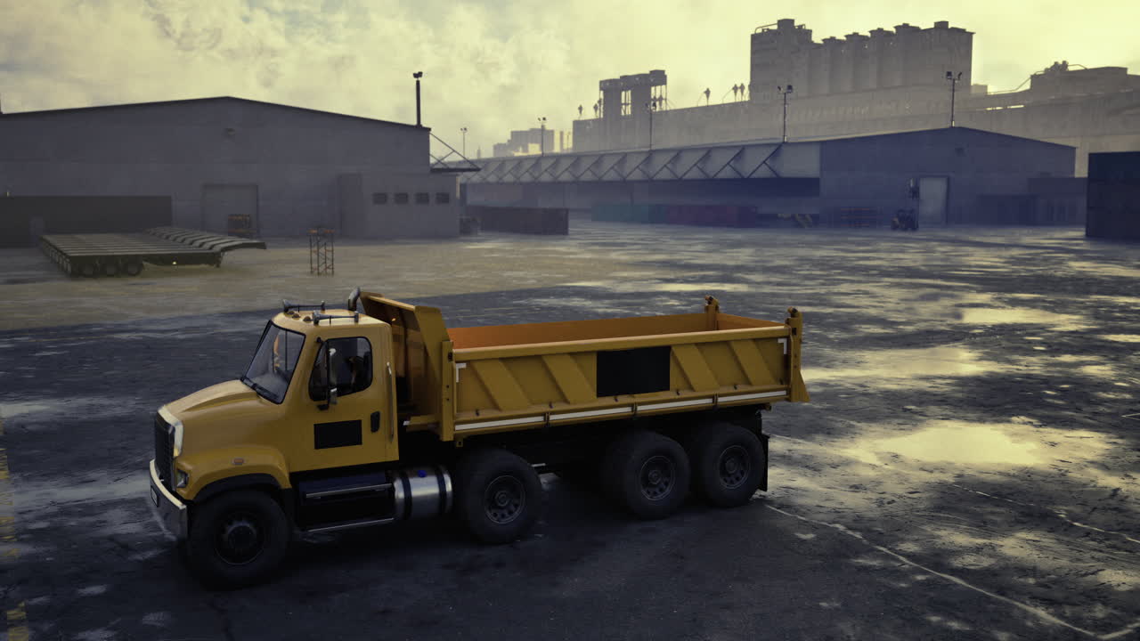 Heavy machinery operates at industrial site during early morning light