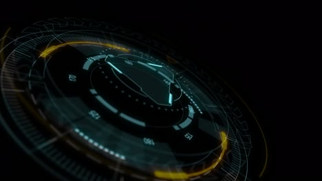 motion graphic of 3d blue circle rotation with head up display ( hud ui ) technology interface and futuristic elements abstract background alpha channel included