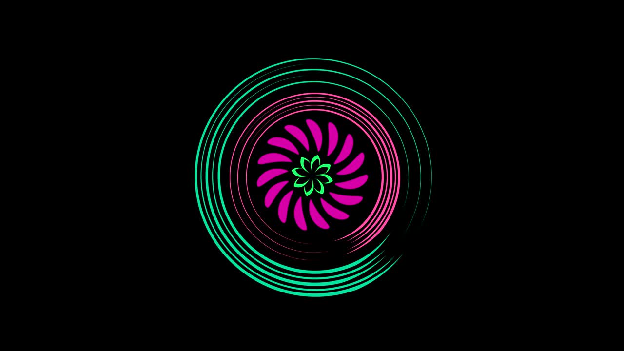 Graphic designs that rotate in the center and increase the size, up to cover the whole background and disappear.