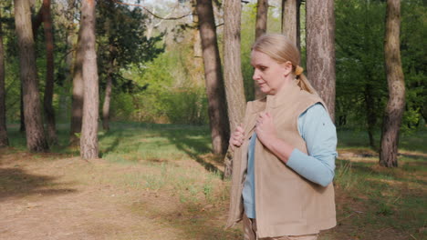 woman hiking in a forest