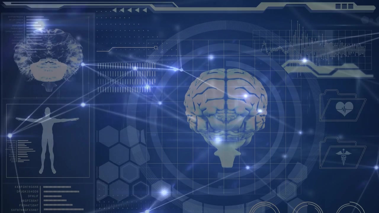 Animation of data processing over blue background