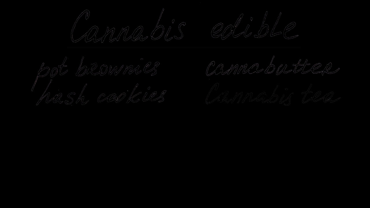 Cannabis edible. Alpha channel included. Png+alpha. Animation on marijuana. Black font on a transparent background. You can use any your background