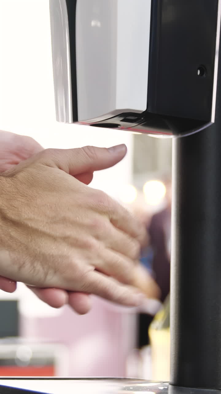 Uso de un dispensador automático de gel desinfectante de manos y secador