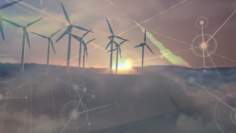 animation of network of connections over wind turbines