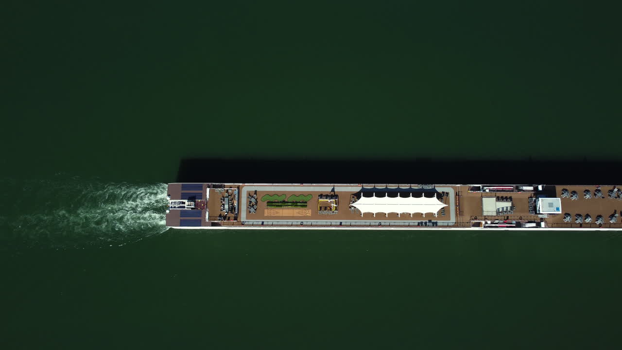 Aerial View of a Cruise Ship on a River