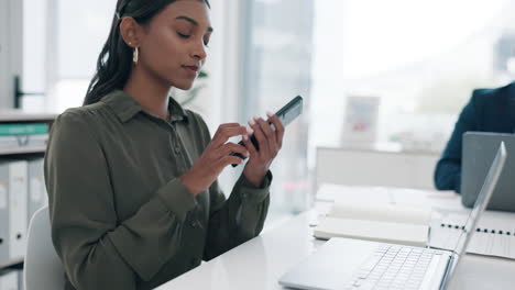 Phone-call,-laptop-and-business-woman-in-office