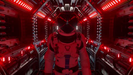 astronaut in a futuristic spaceship corridor