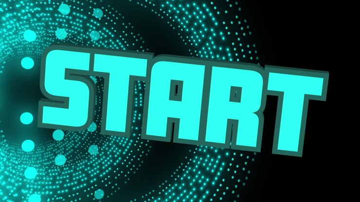Animation of start text over flashing blue light pattern