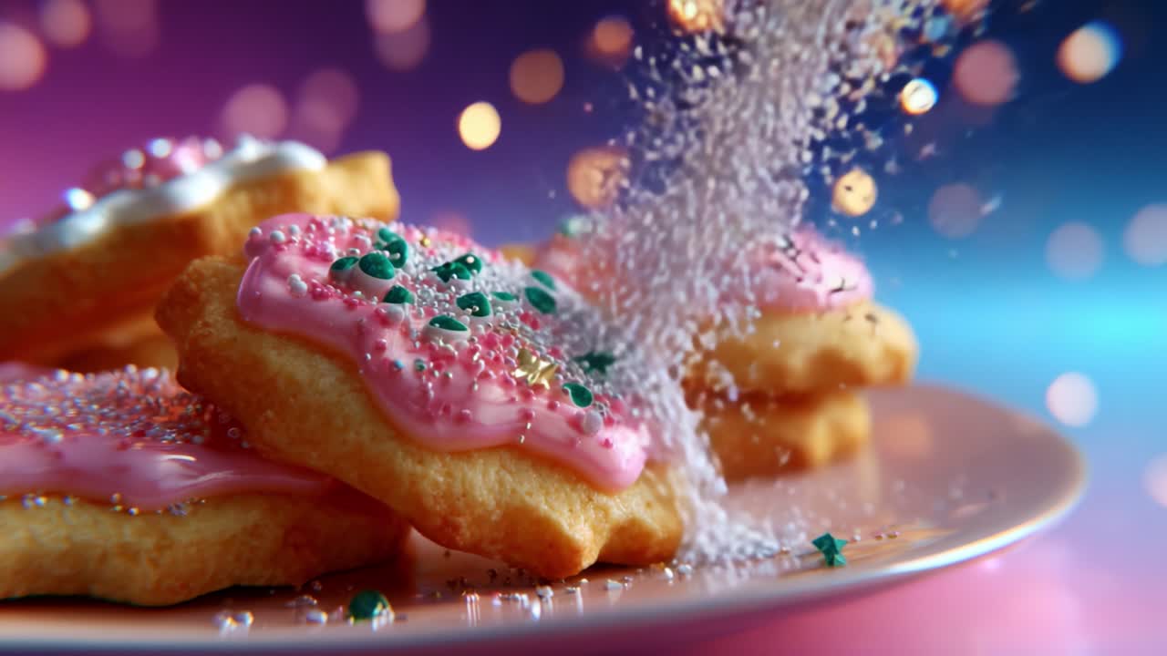 Deliciously Decorated Cookies with Colorful Frosting and Sparkling Sprinkles Against a Beautiful Bokeh Background Captivating the Senses in this Sweet Treat Presentation
