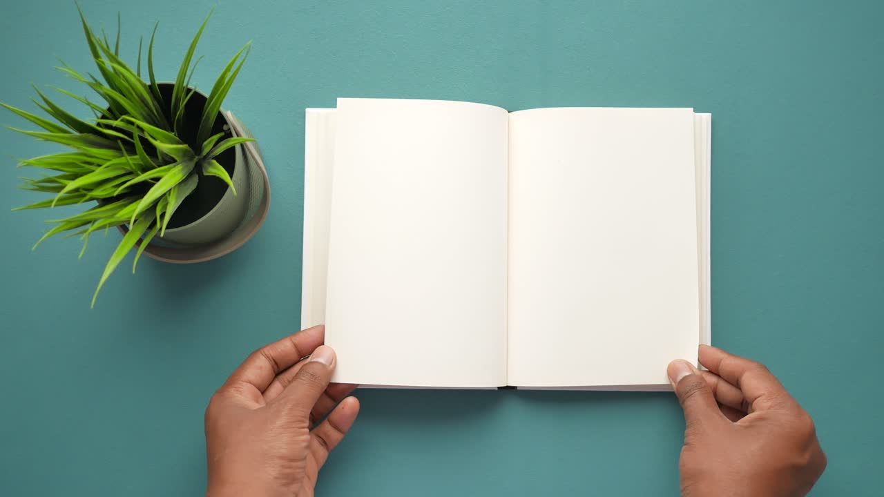 Open Book on a Desk with Plant