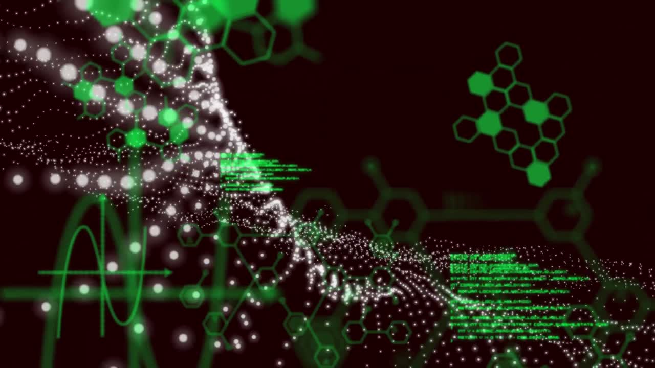 Animation of diverse data processing over lights on black digital background