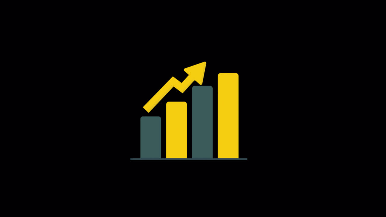 Animated Bar Chart with Rising Arrow on Black Background