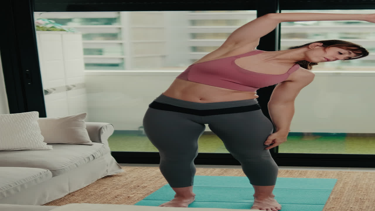 Woman Stretching body at Home: Fitness and Wellness