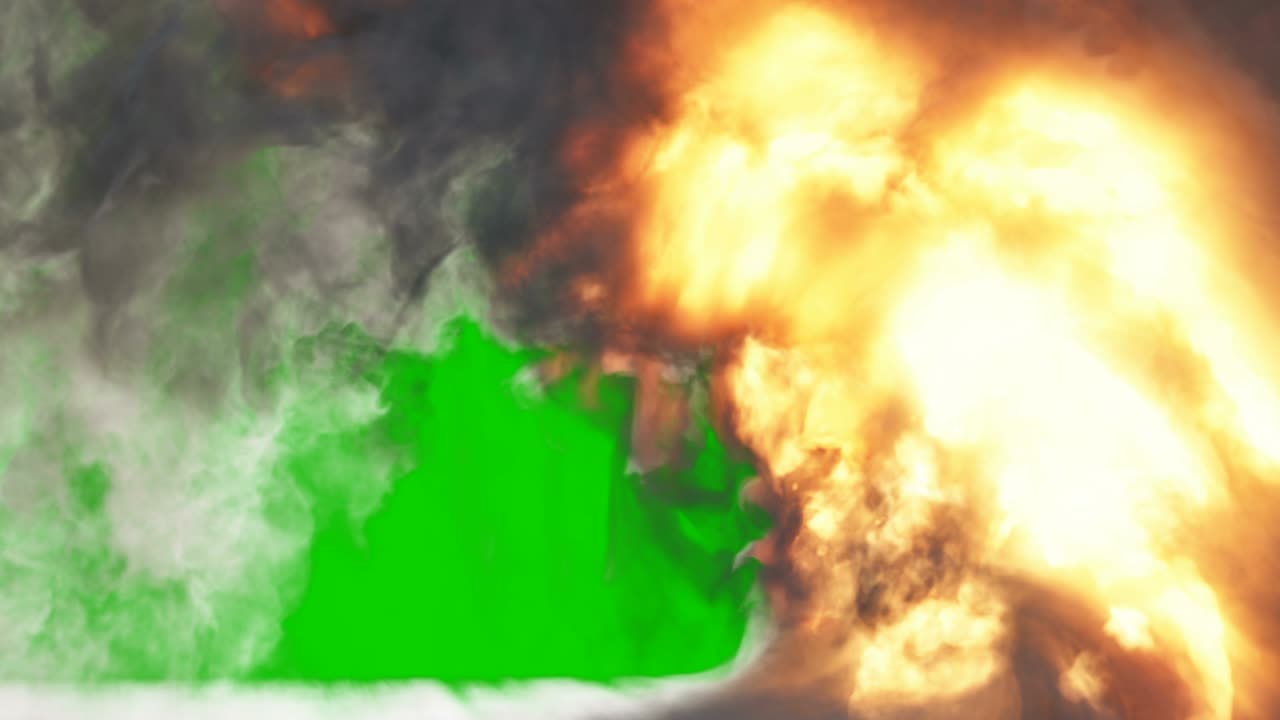 la ola más fuerte de fuego con mucho humo negro. llamas fuertes con humo espeso. fuego con humo en el fondo de la pantalla verde. animación en fondo de pantalla verde aislado.