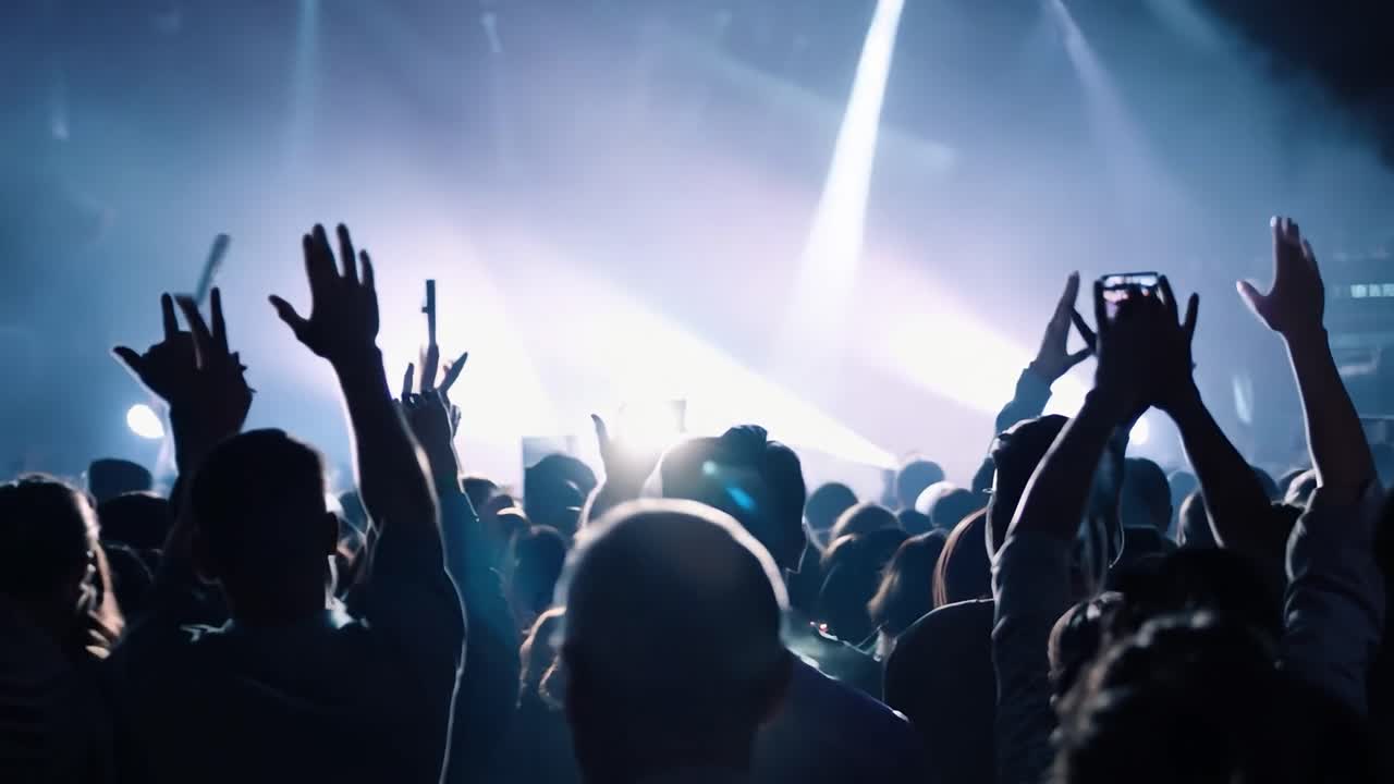 folla a un concerto con le mani alzate