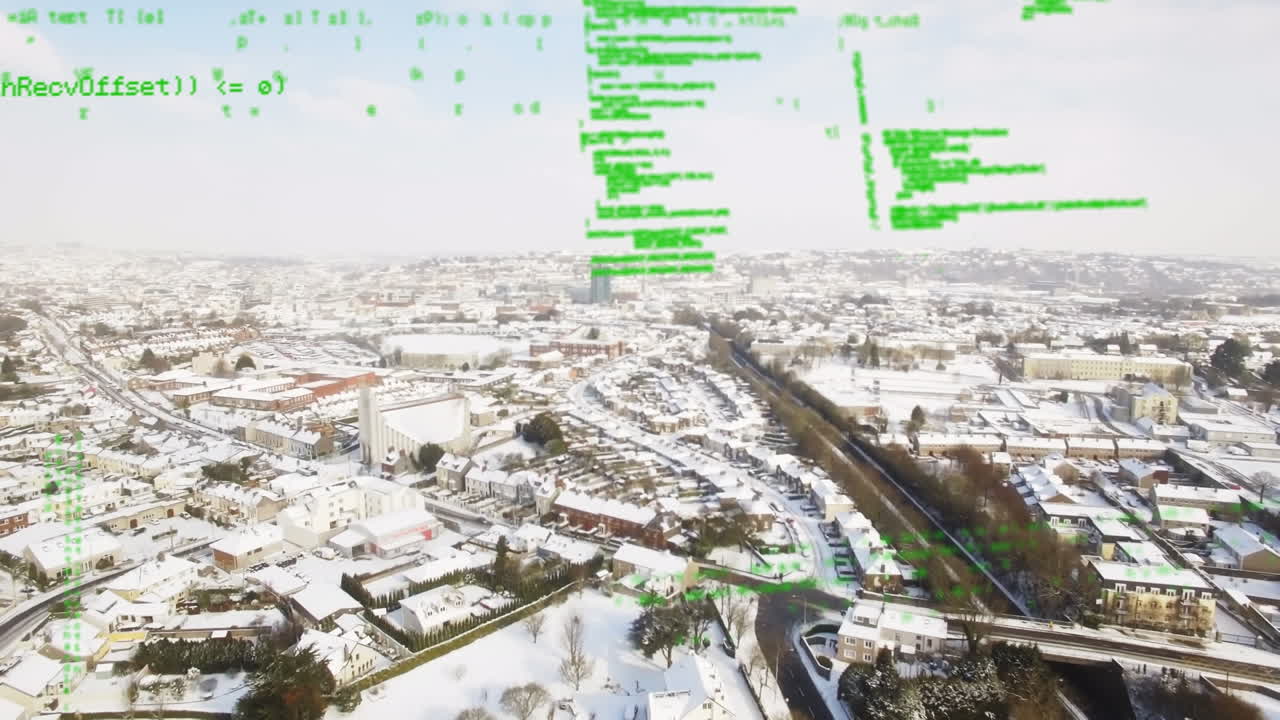 도시 풍경 위의 데이터 처리 애니메이션