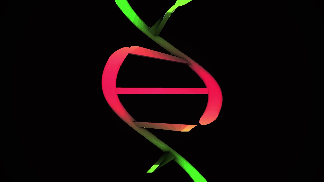 Rotating DNA Double Helix Unzipping and Reconnecting on Black Background