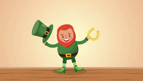 st patricks day animated card with elf and horseshoe