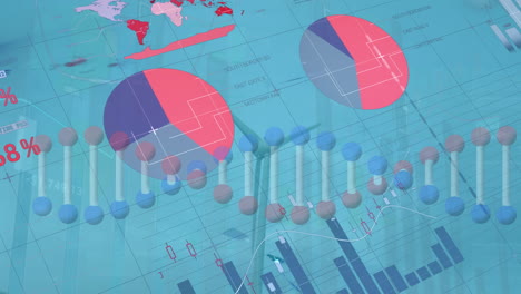 animation of data processing and dna strand over wind turbine