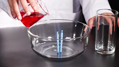 science experiment: extinguishing candles with liquid