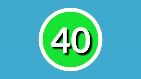 Number-40-forty-sign-symbol-animation-motion-graphics-on-green-sphere-on-blue-background,4k-cartoon-video-number-for-video-elements