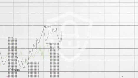 animación del candado y el procesamiento de datos financieros sobre un fondo blanco