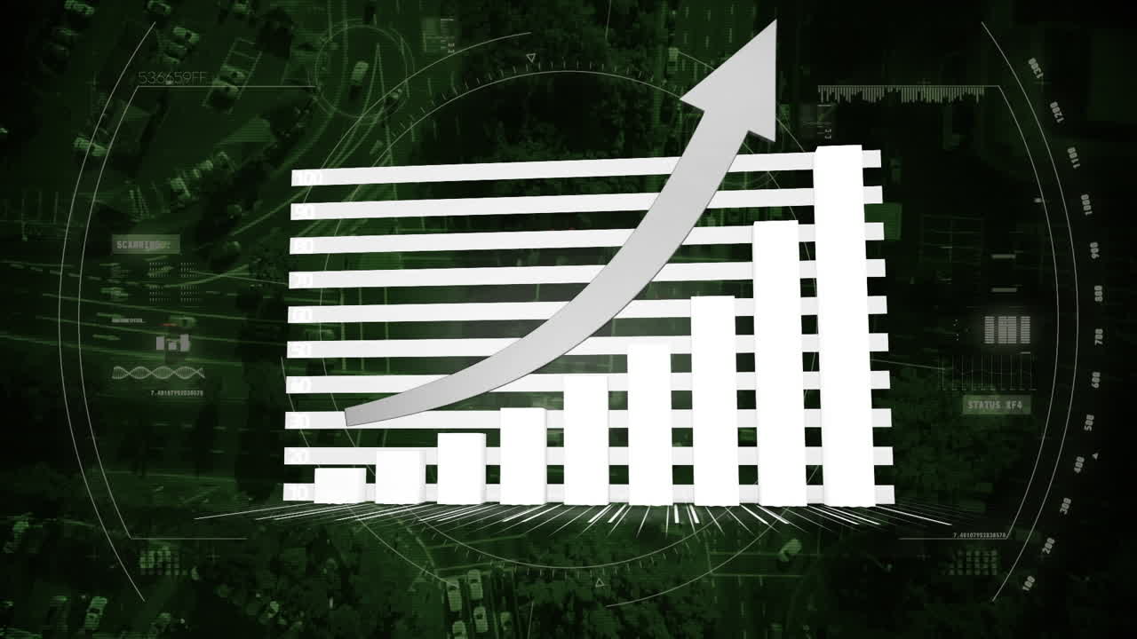 animación de flecha con procesamiento estadístico sobre escaneo de alcance y cuadrícula