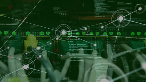 animación de la red de conexiones y procesamiento de datos frente a un servidor de computadora