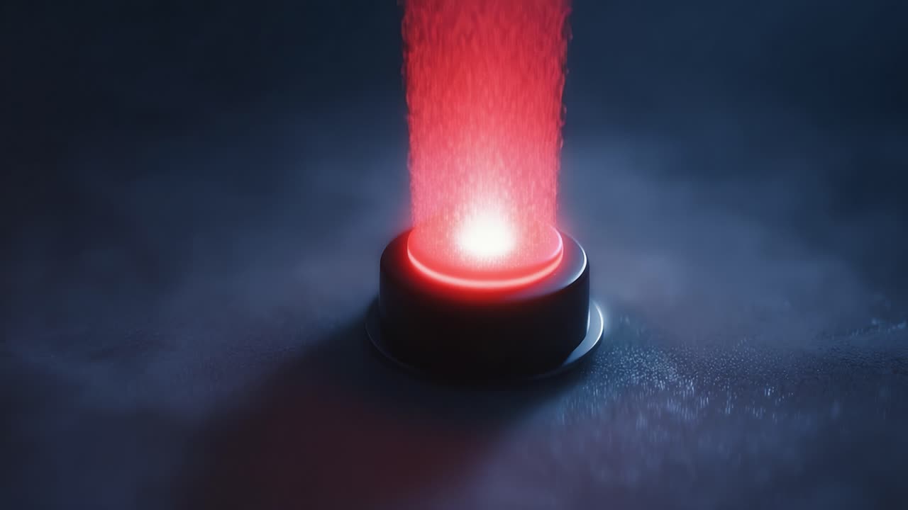 A Glowing Red Button Surrounded by Mysterious Vapor Emitting Bright Light: A Close-Up Exploration of Activation and Response in a Dark Environment