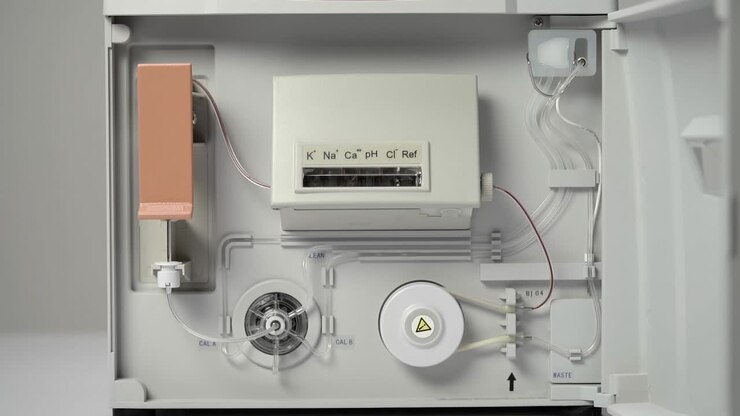 Blood CBC machine analyzing blood sample