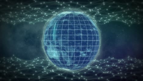 animación del globo con una red de conexiones sobre las estrellas